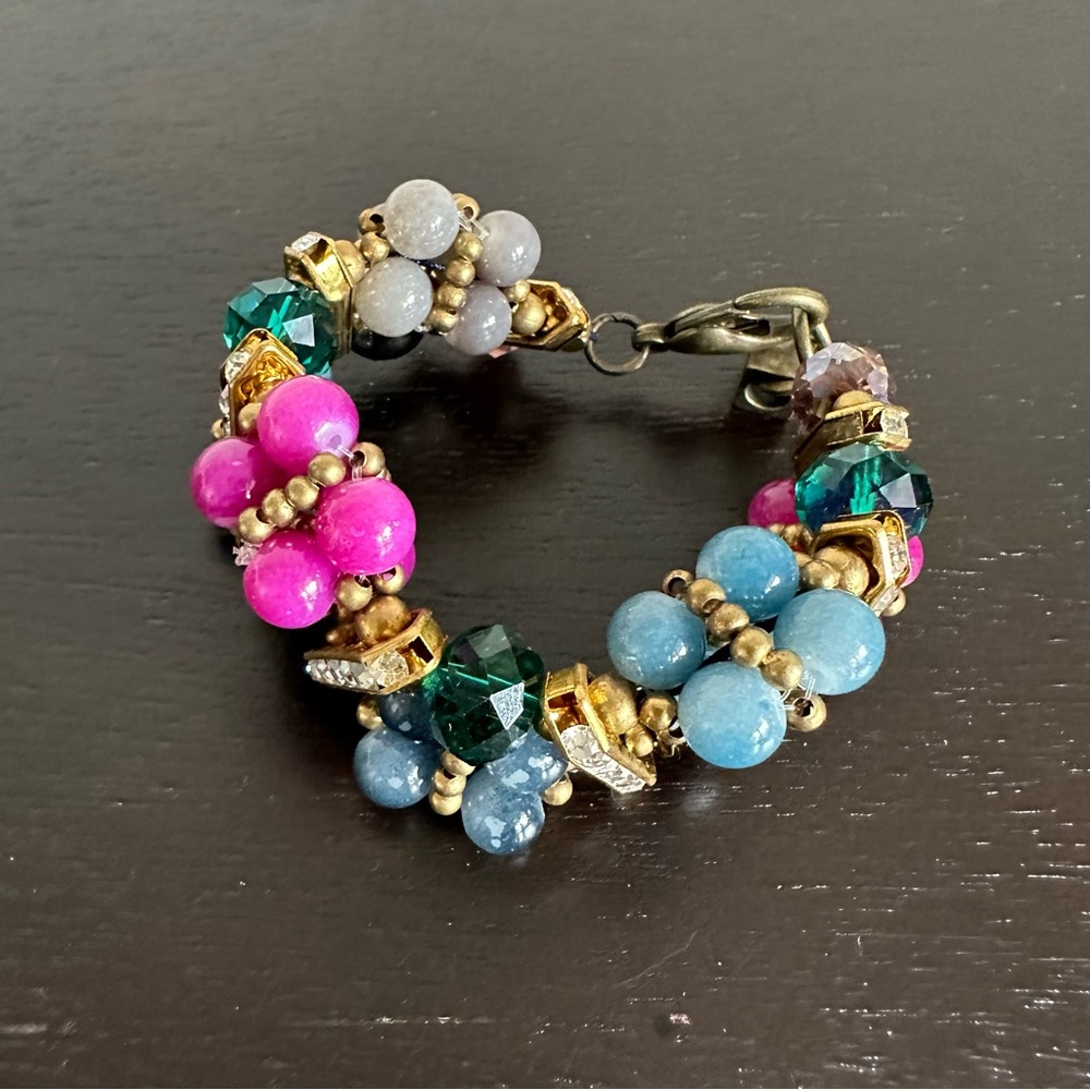 ANTHROPOLOGIE Lineage Bracelet Multicolored Beads Purple Blue Green Gold